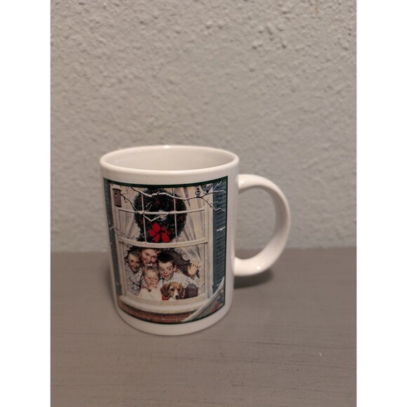 Norman Rockwell Designer Studio Christmas Mug Coffee Cup 1990s Window Scene - Picture 2 of 10